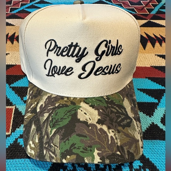 Accessories - Camo and White Cap with Embroidered Text